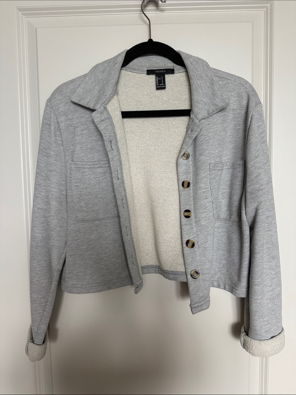 Forever 21 Light Gray Cropped Sweater Jacket